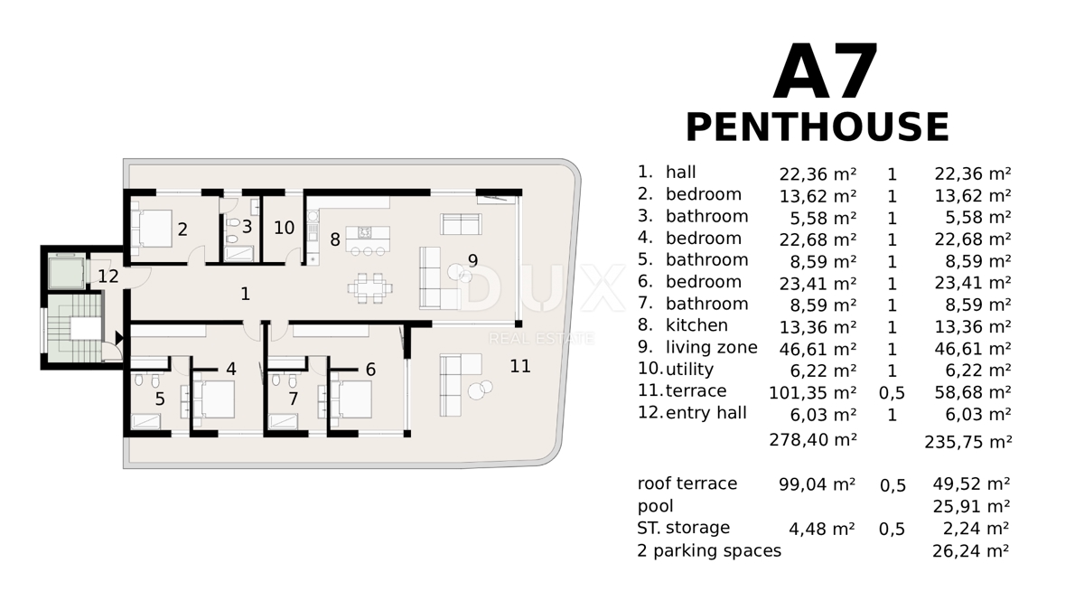 OPATIJA, IČIĆI - Penthouse s strešno teraso in zasebnim bazenom