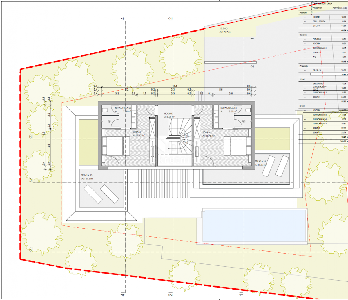 OPATIJA, CENTER - zemljišče 921m2, v centru Opatije z gradbenim dovoljenjem za vilo z bazenom, panoramski pogled na morje