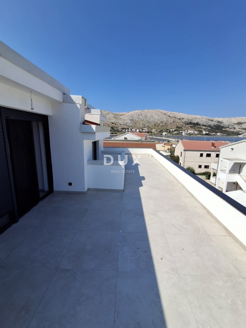 OTOK PAG, PAG - ekskluzivno PENTHOUSE v NOVOGRADNJI + terasa s pogledom na morje! PRILOŽNOST!