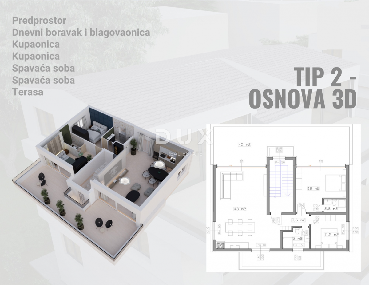 OTOK PAG, PAG - ekskluzivno PENTHOUSE v NOVOGRADNJI + terasa s pogledom na morje! PRILOŽNOST!