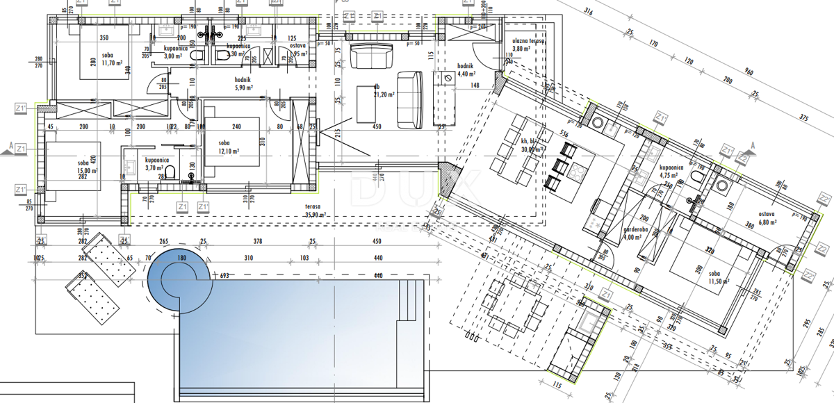 ZADAR, POSEDARJE - Čudovita pritlična vila s panoramskim pogledom na morje! B