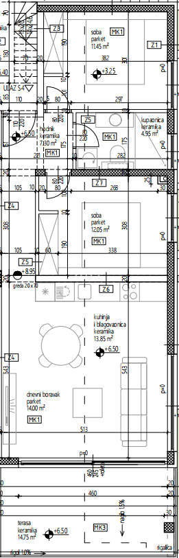 DALMACIJA, PISAK – Dvosobni apartmaji s strešno teraso