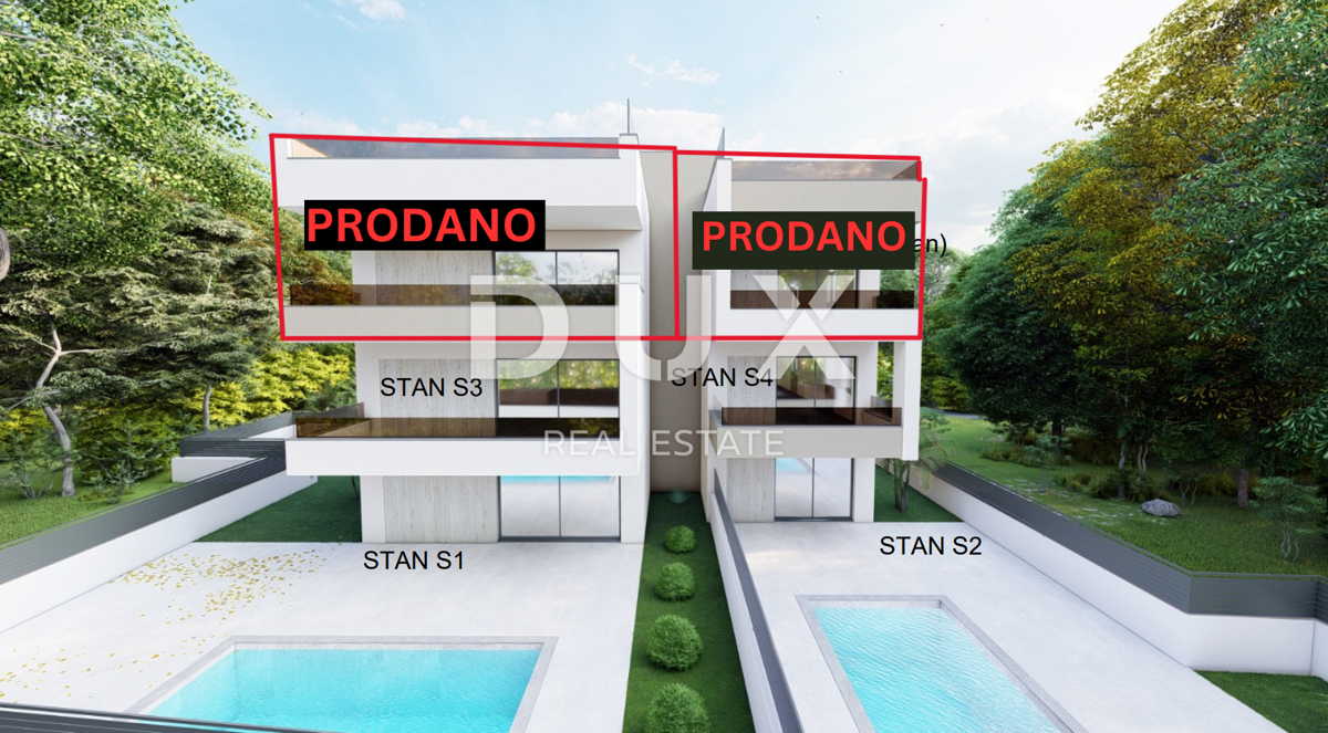 ZADAR, SUKOŠAN - Novogradnja! Izjemno stanovanje z lastnim bazenom in ogromnim dvoriščem! S1