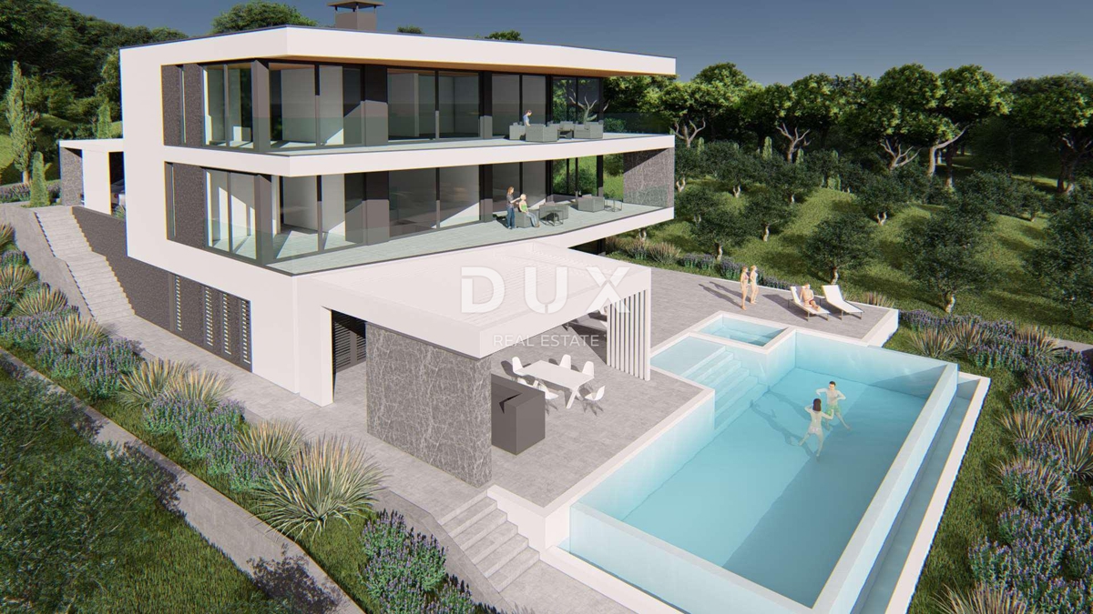 ISTRA, MEDULIN - Gradbeno zemljišče 1. vrsta do morja z izdanim in veljavnim gradbenim dovoljenjem za moderno vilo z bazenom in dvigalom