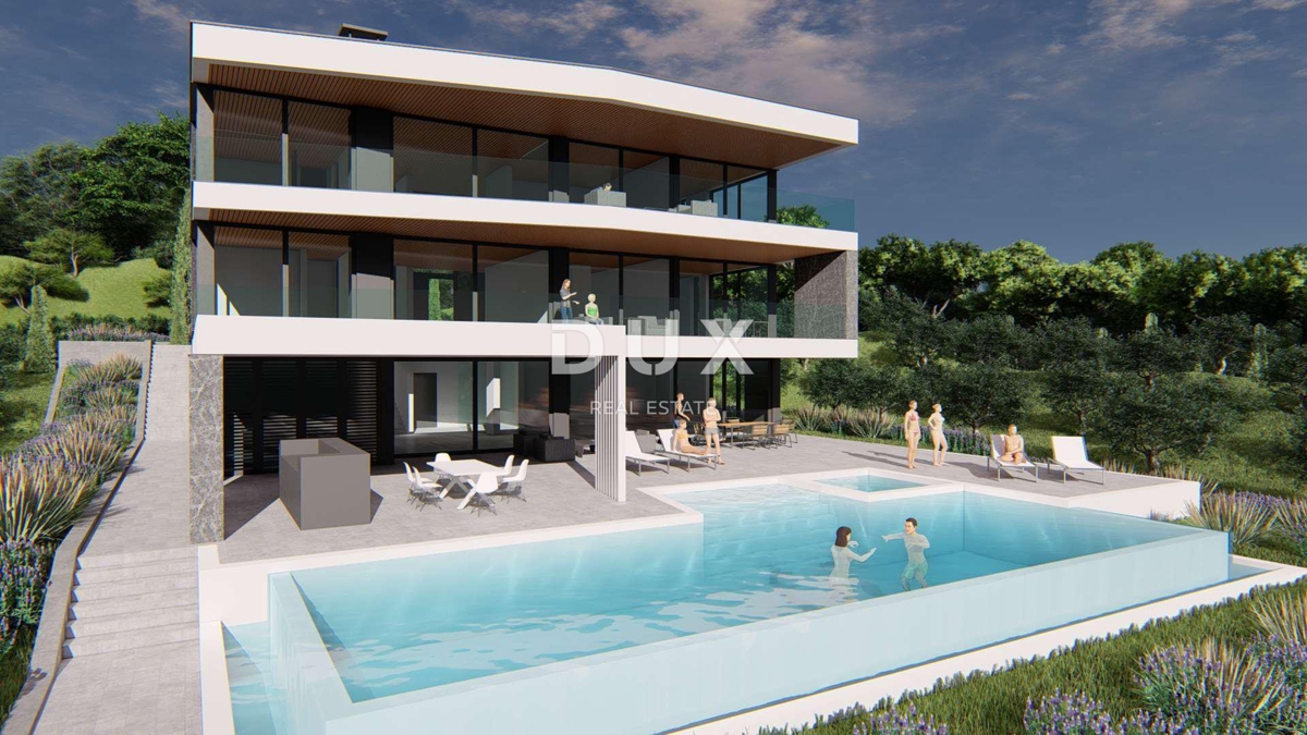 ISTRA, MEDULIN - Gradbeno zemljišče 1. vrsta do morja z izdanim in veljavnim gradbenim dovoljenjem za moderno vilo z bazenom in dvigalom