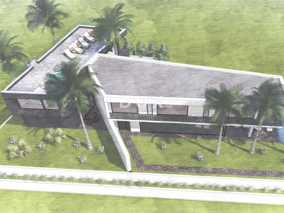 RIJEKA, KOSTRENA - zemljišče s projektom, druga vrsta do morja, za dvojne vile z bazenom