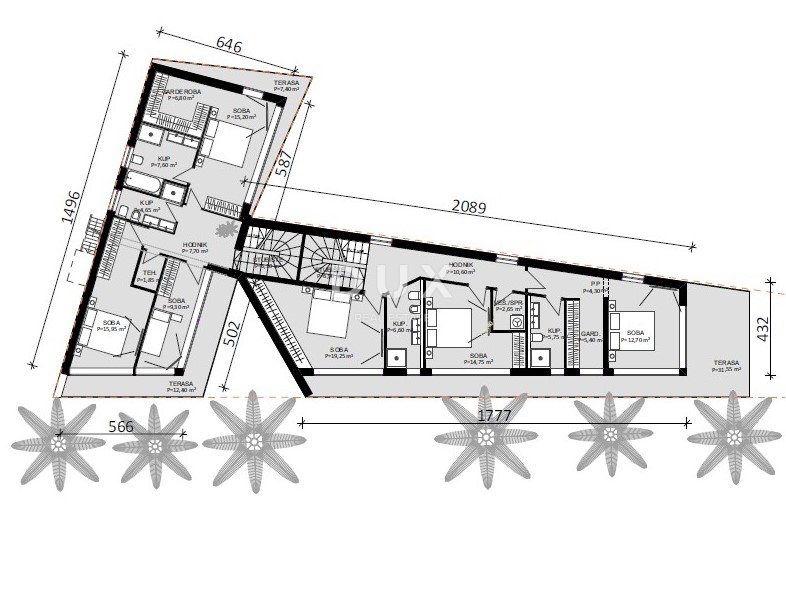 RIJEKA, KOSTRENA - zemljišče s projektom, druga vrsta do morja, za dvojne vile z bazenom