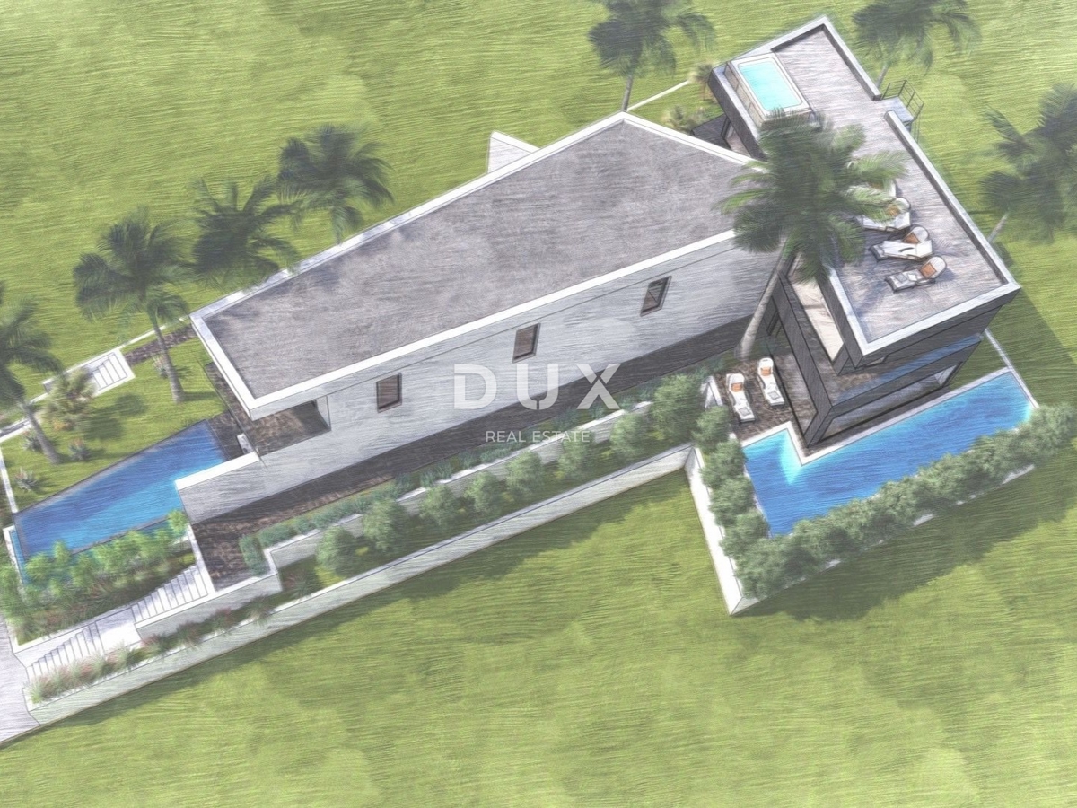 RIJEKA, KOSTRENA - zemljišče s projektom, druga vrsta do morja, za dvojne vile z bazenom