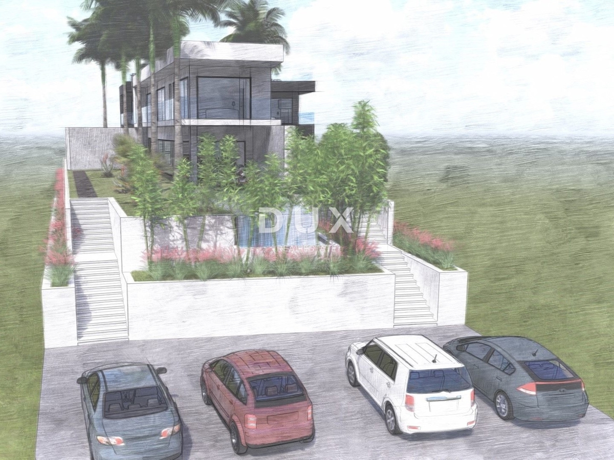 RIJEKA, KOSTRENA - zemljišče s projektom, druga vrsta do morja, za dvojne vile z bazenom