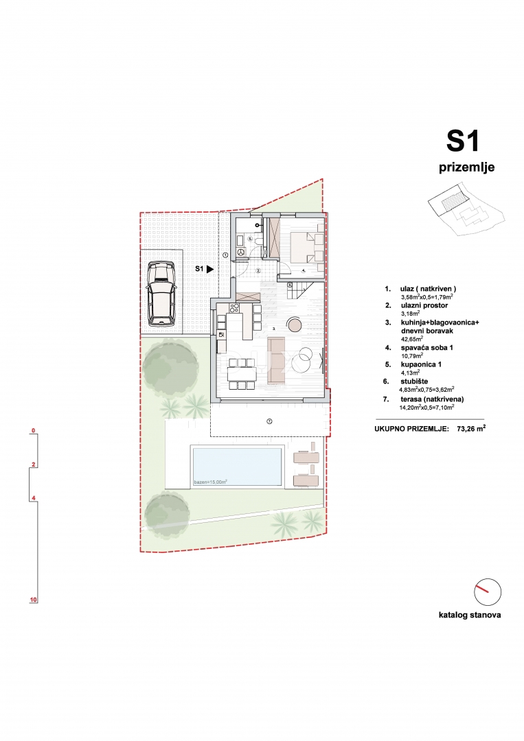 ŠIBENIK, VODICE – LUX TRIPLEKS - strešna terasa, bazen in pogled na morje