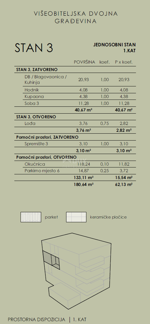 COSTABELLA, BIVIO, KANTRIDA - ekskluzivno stanovanje 43,44 m2, 1. nadstropje, 100 m od morja, čudovit razgled + vrt 118 m2 - APARTMA 3