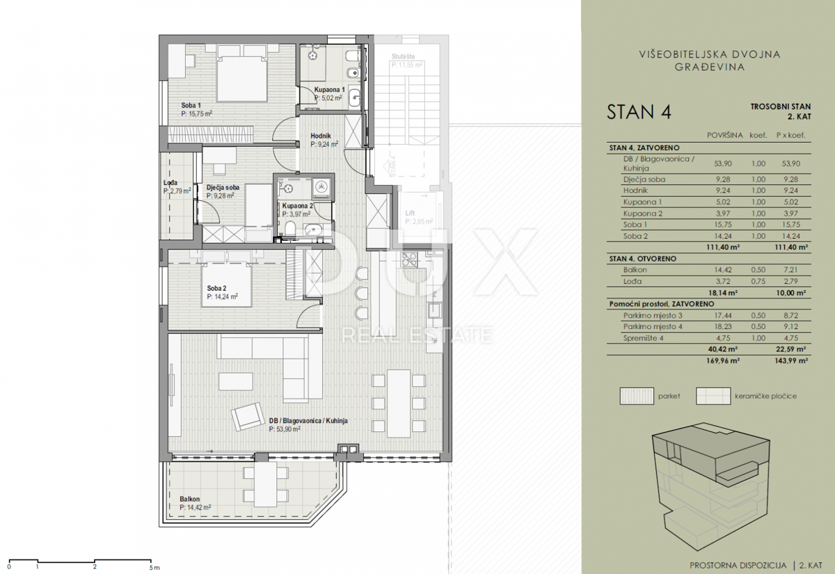 COSTABELLA, BIVIO, KANTRIDA- ekskluzivni penthouse 129,54m2, 100m od morja, čudovit razgled - APARTMA 4