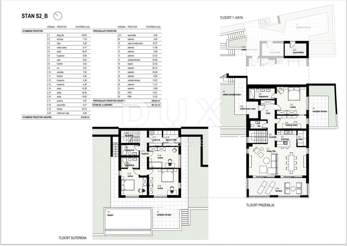 RIJEKA, KOSTRENA - ekskluzivno dupleks stanovanje 210,50 m2 novogradnja s čudovitim pogledom na morje in bazenom + vrt 350,93 m2 - S2-B