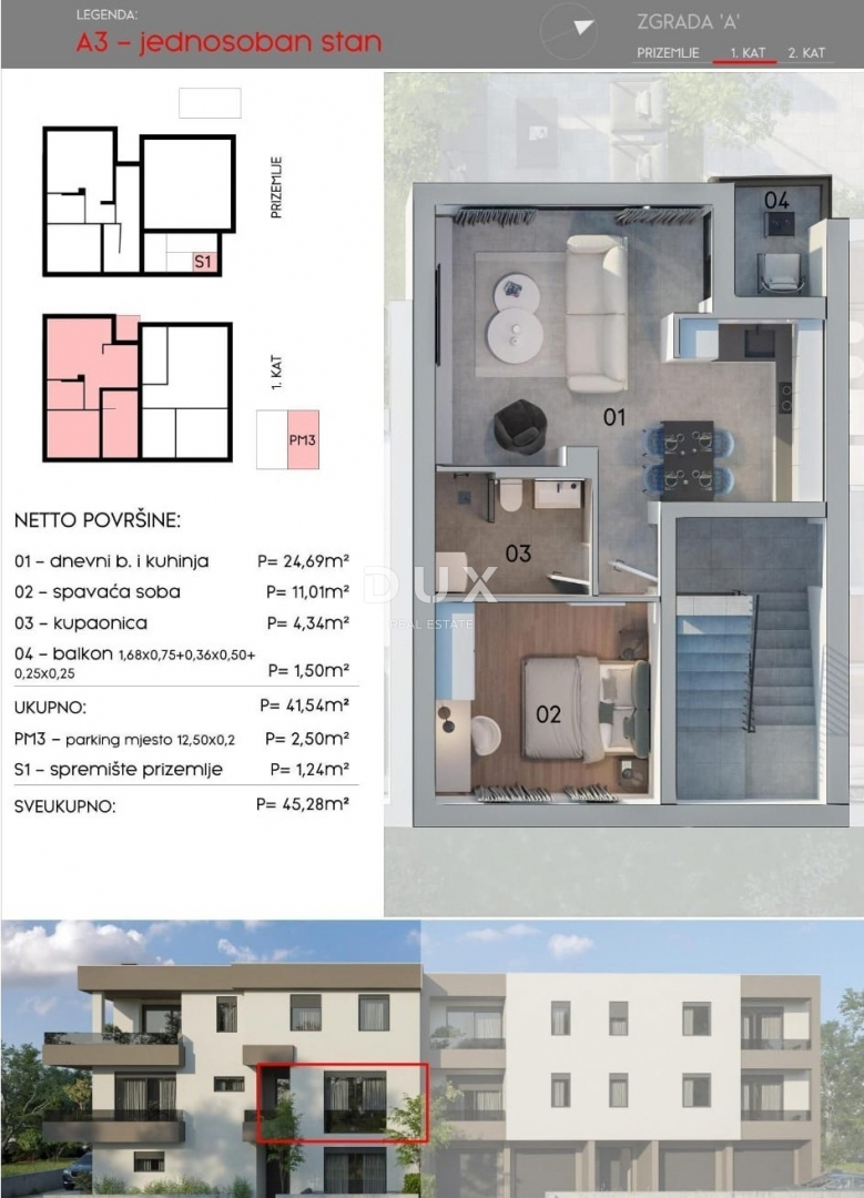 Stanovanje Monvidal, Pula, 54,97m2