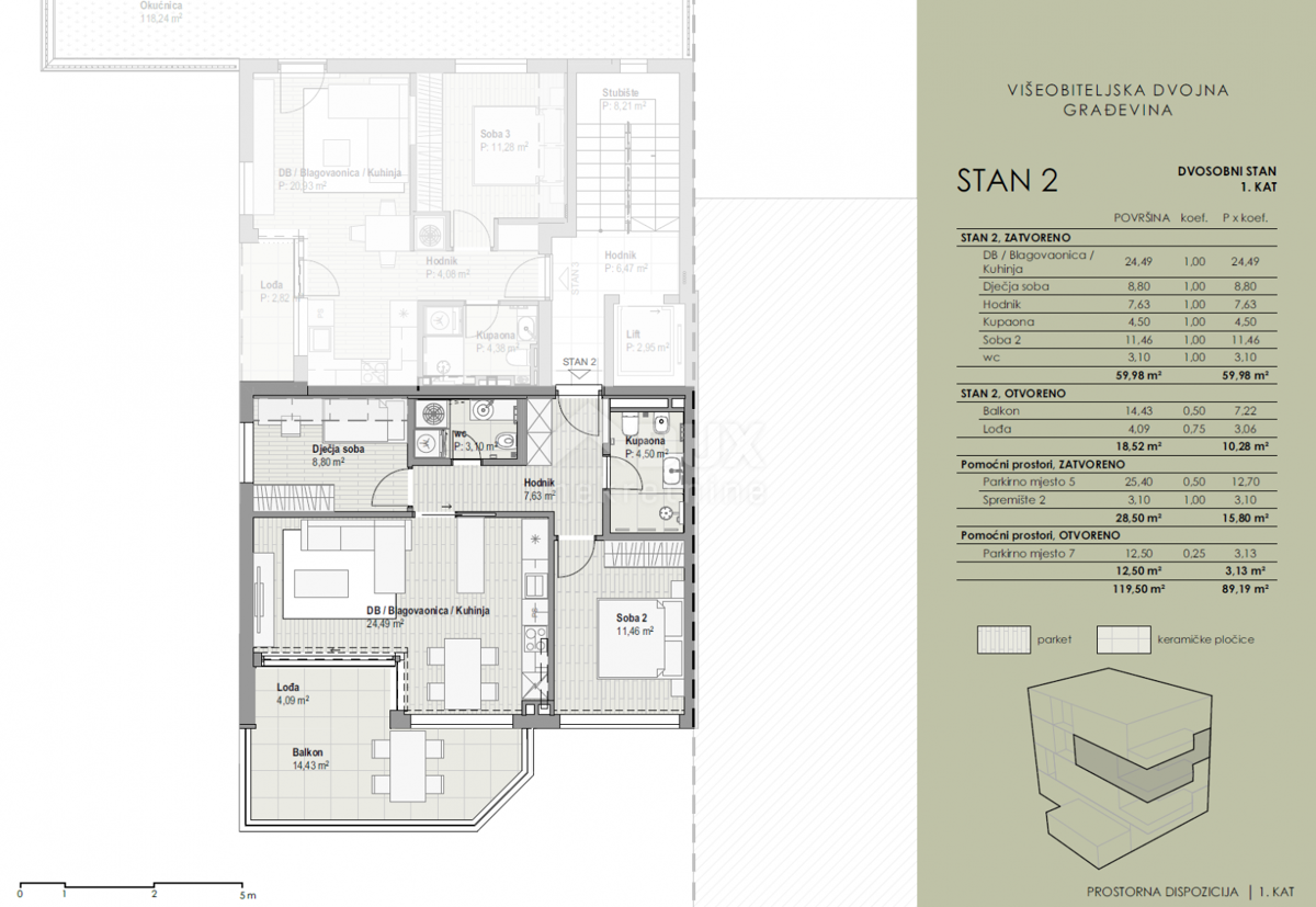 COSTABELLA, BIVIO KANTRIDA - ekskluzivno stanovanje 78,50 m2, 1. nadstropje, 100 m od morja, čudovit razgled - APARTMA 2