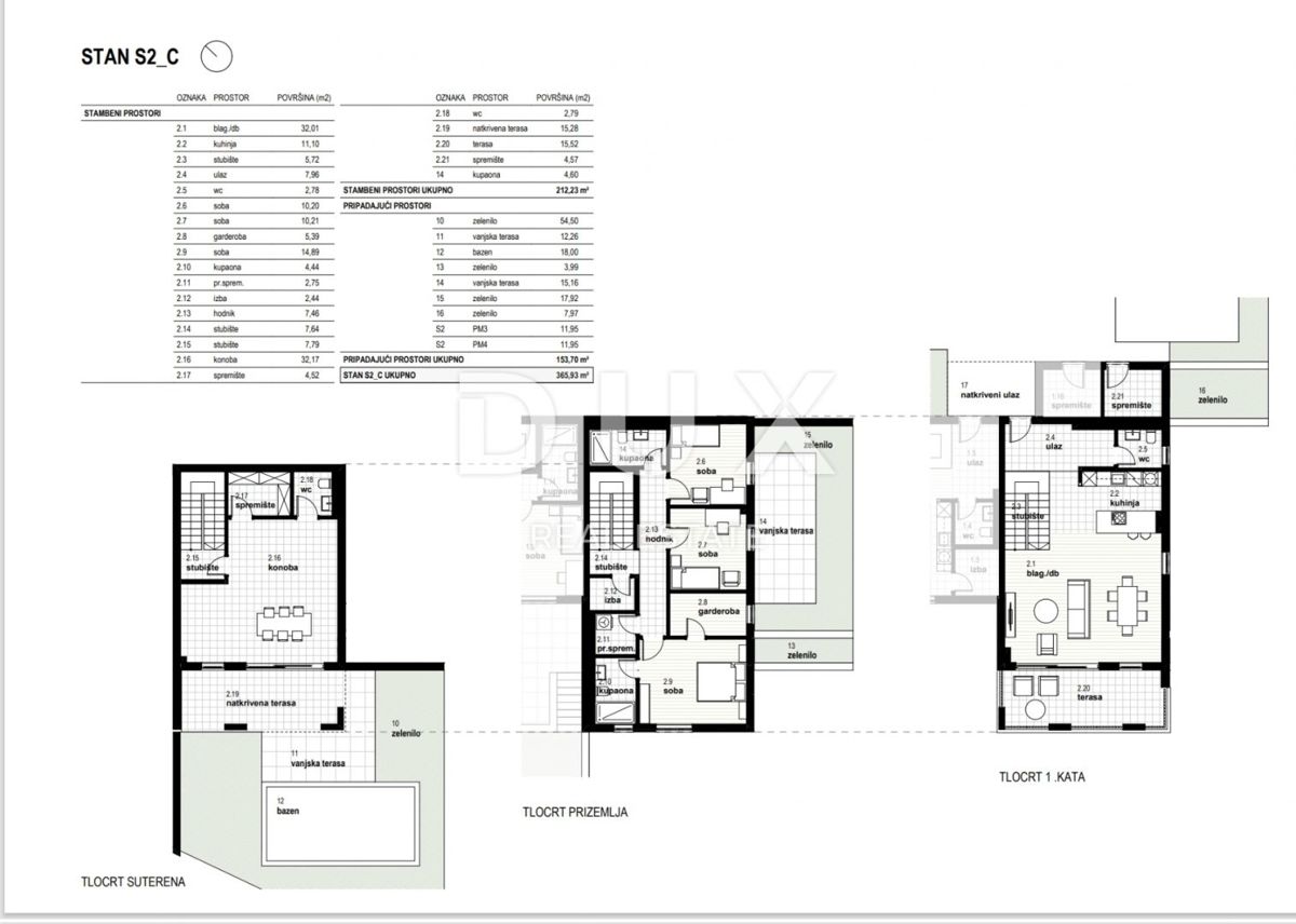 RIJEKA, KOSTRENA - ekskluzivno dvoetažno stanovanje 212,23m2 novogradnja s čudovitim pogledom na morje in bazen + vrt 153,70m2 - S2-C