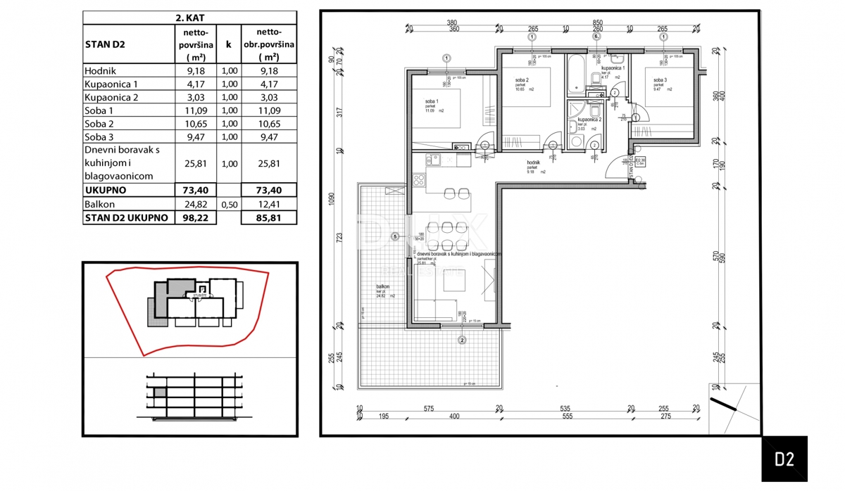 ISTRA, TAR - Stanovanje s 3 spalnicami in teraso, ki se nahaja v visokokakovostni novogradnji le 350 m od morja