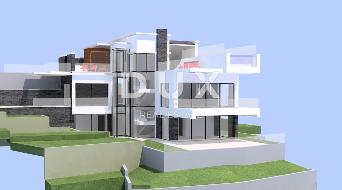 OPATIJA, IČIĆI - zemljišče z dovoljenjem za vilo nad ACI marino in v bližini Mariott Resorta - panoramski pogled na morje