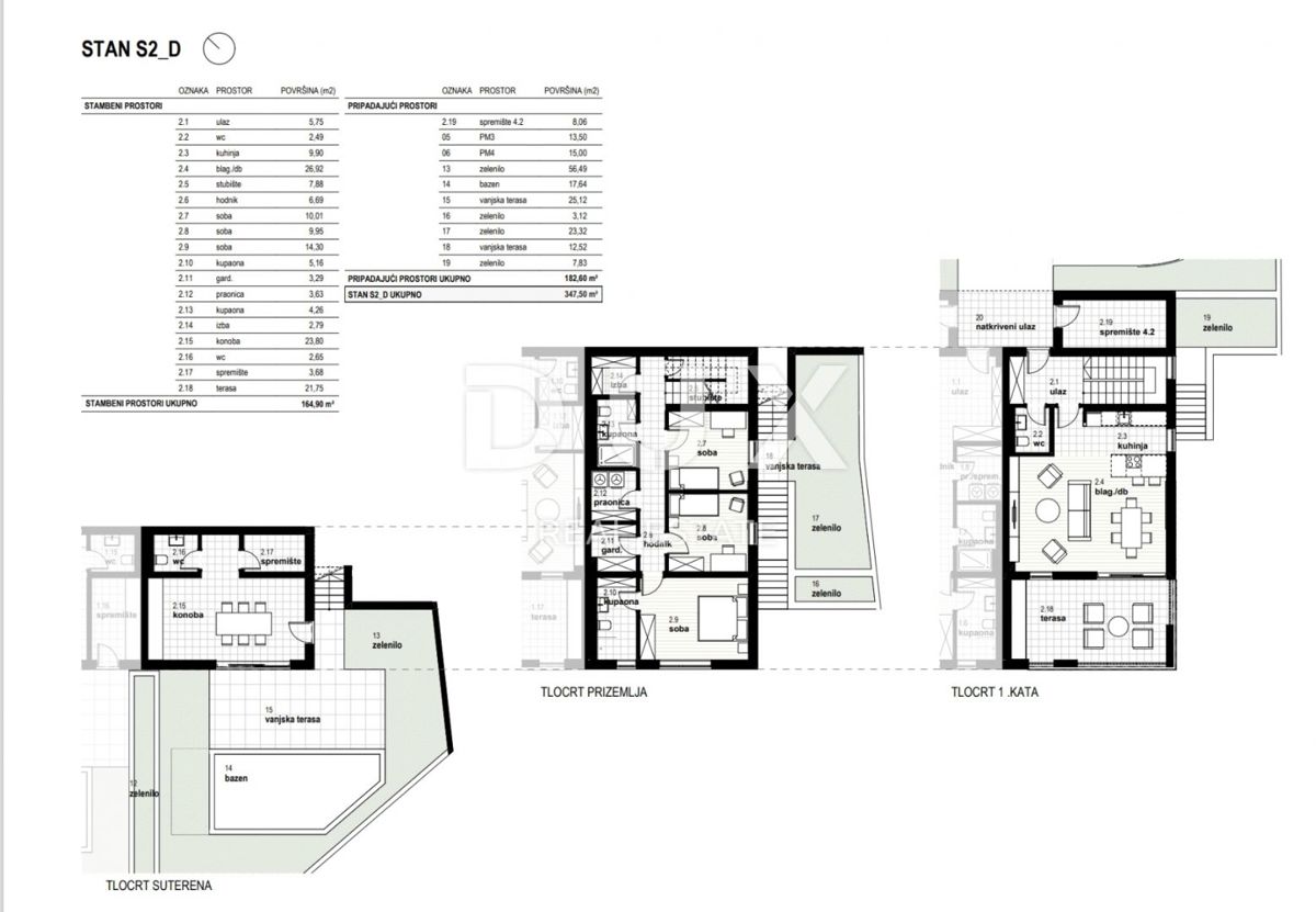 RIJEKA, KOSTRENA - ekskluzivno dupleks stanovanje 164,90 m2 novogradnja s čudovitim pogledom na morje in bazen + vrt 182,60 m2 - S2-D