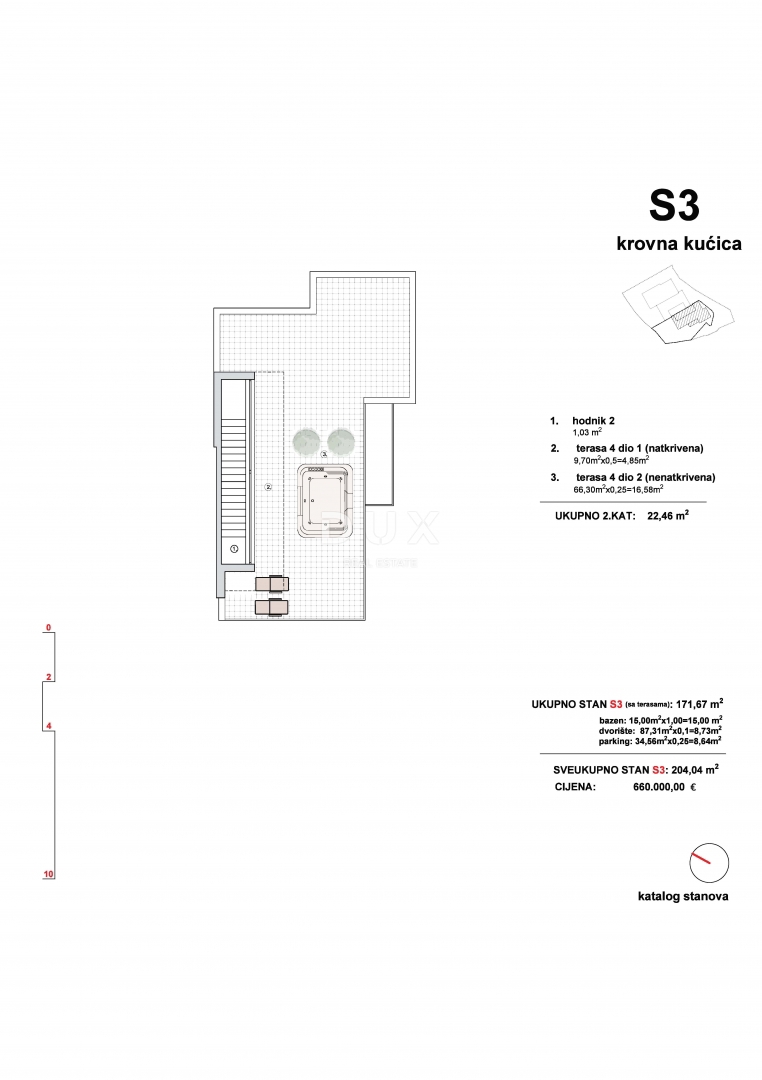 ŠIBENIK, VODICE - Luksuzni triplex z bazenom in pogledom na morje