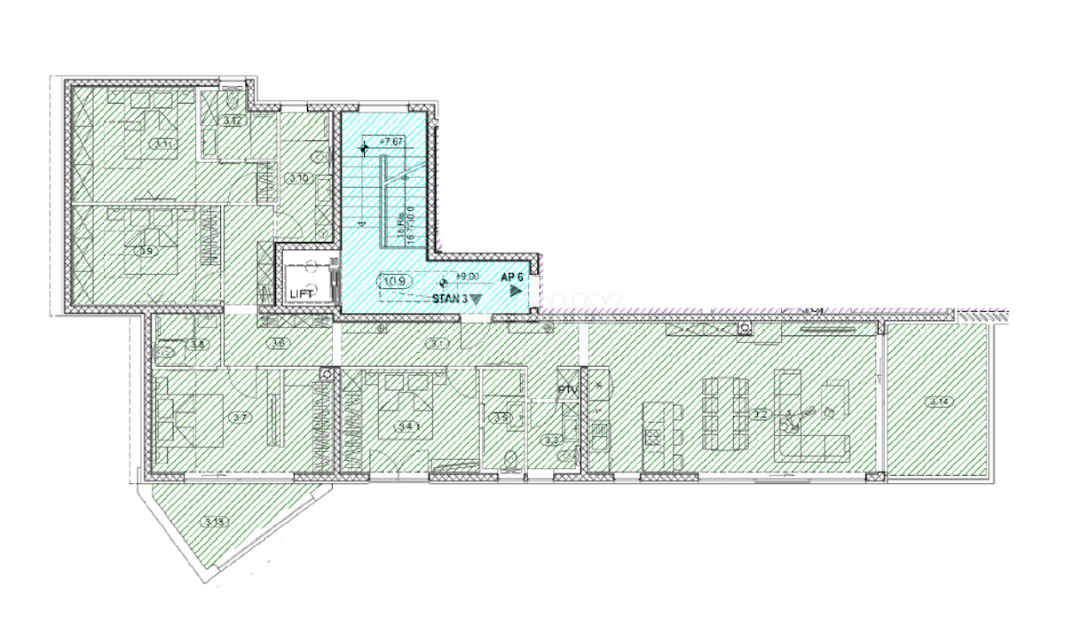 OPATIJA, CENTER - novozgrajeno stanovanje 156,85 m2 s panoramskim pogledom na morje - STANOVANJE 3