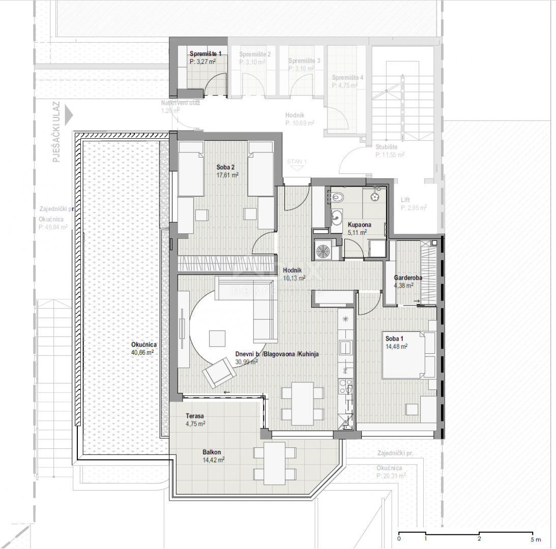 COSTABELLA, BIVIO, KANTRIDA - ekskluzivno stanovanje 101,87m2 pritličje, 100m od morja, čudovit razgled + vrt 40m2 - APARTMA 1