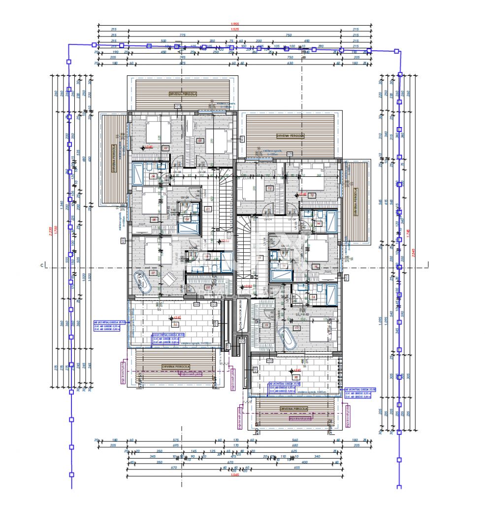 KOSTRENA - vila dvojček 2. VRSTA DO MORJA!!! 492m2 z bazenom in pogledom na morje + urejen vrt 500m2