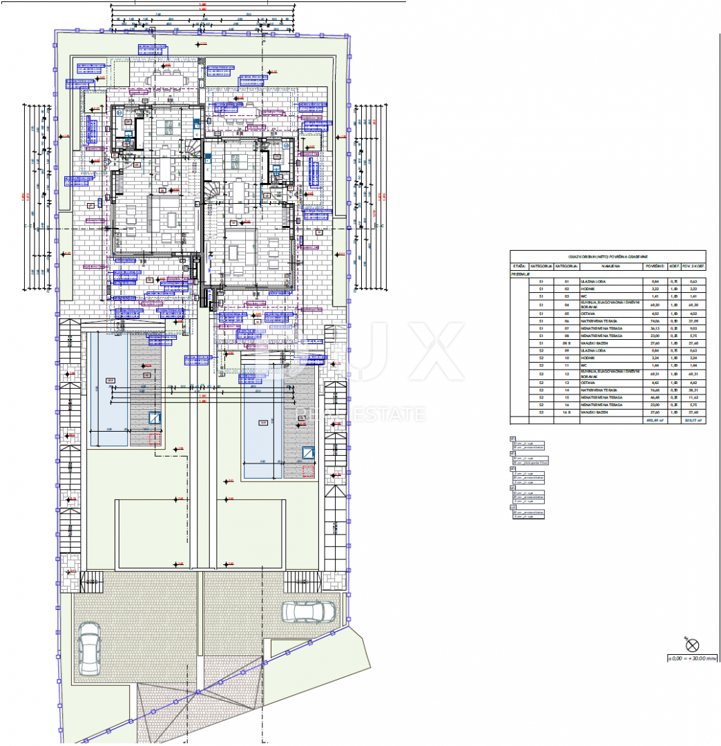 KOSTRENA - vila dvojček 2. VRSTA DO MORJA!!! 492m2 z bazenom in pogledom na morje + urejen vrt 500m2