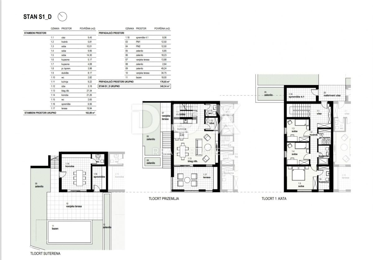 RIJEKA, KOSTRENA - ekskluzivno dvonadstropno stanovanje 163,89 m2 novogradnja s čudovitim pogledom na morje in bazen + vrt 176,65 m2 - S1-D