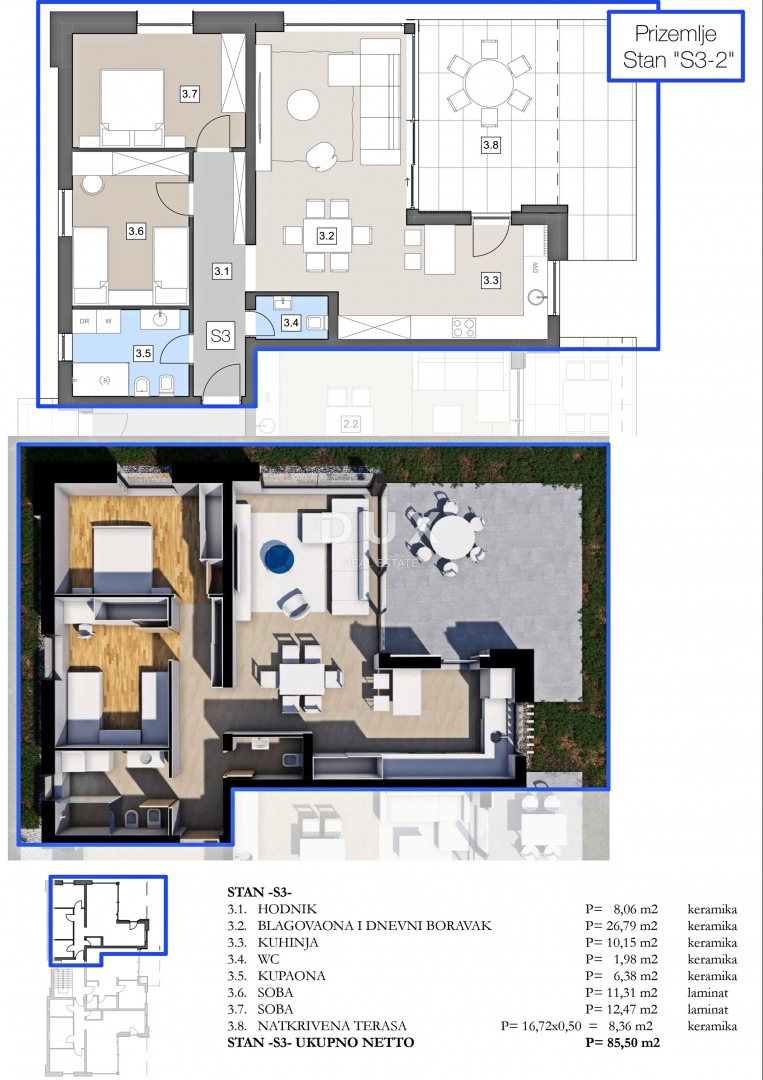 ISTRA, LABIN - Dvosobno stanovanje v pritličju novogradnje