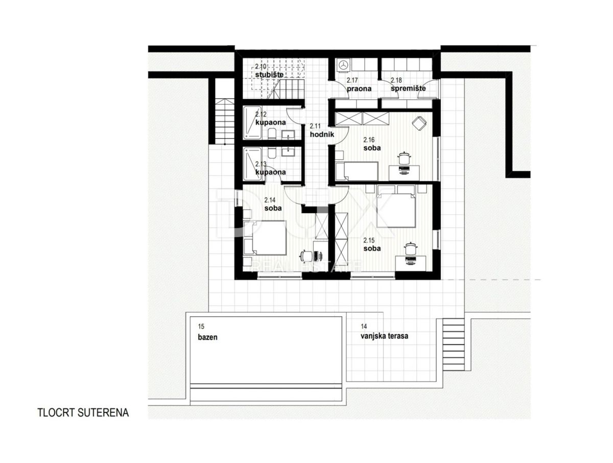 RIJEKA, KOSTRENA - ekskluzivno dupleks stanovanje 210,50 m2 novogradnja s čudovitim pogledom na morje in bazenom + vrt 350,93 m2 - S2-B