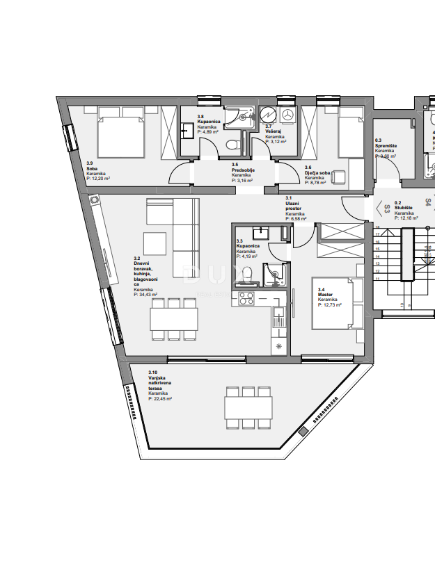 ŠIBENIK, VODICE - Apartma v prvem nadstropju s teraso in 2 parkirnima mestoma