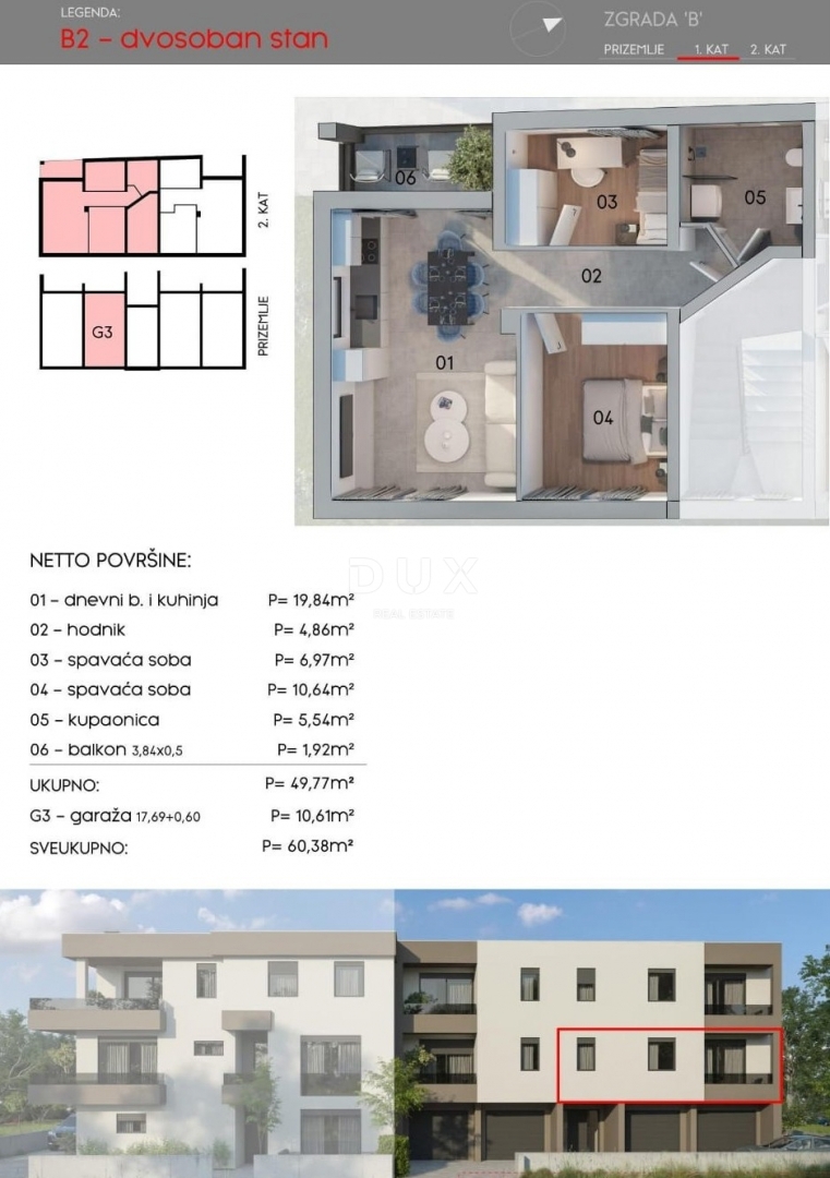 Stanovanje Monvidal, Pula, 54,97m2