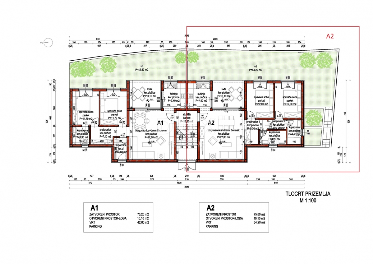 PRIMOŠTEN, DOLAC – Stanovanje v pritličju novogradnje z vrtom, pogled od zgoraj