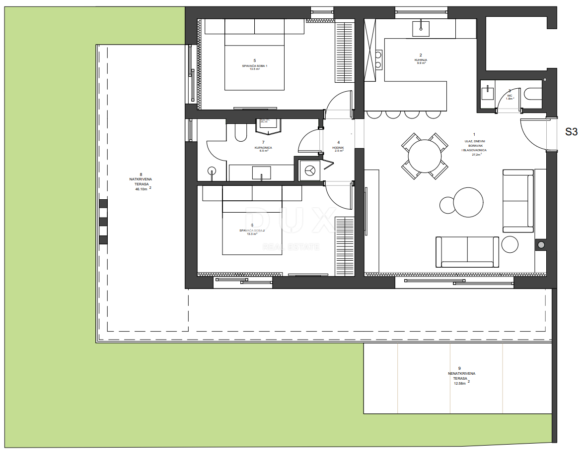 ZADAR, ZATON - Novogradnja z vrtom 45 metrov od plaže! A3