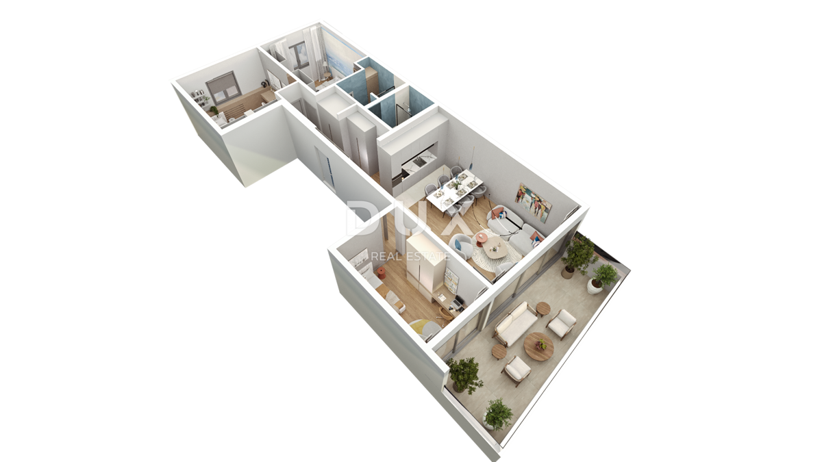 RIJEKA, KANTRIDA - 118m2 veliko stanovanje v luksuzni novogradnji le 250 metrov od morja z garažo in panoramskim pogledom na morje