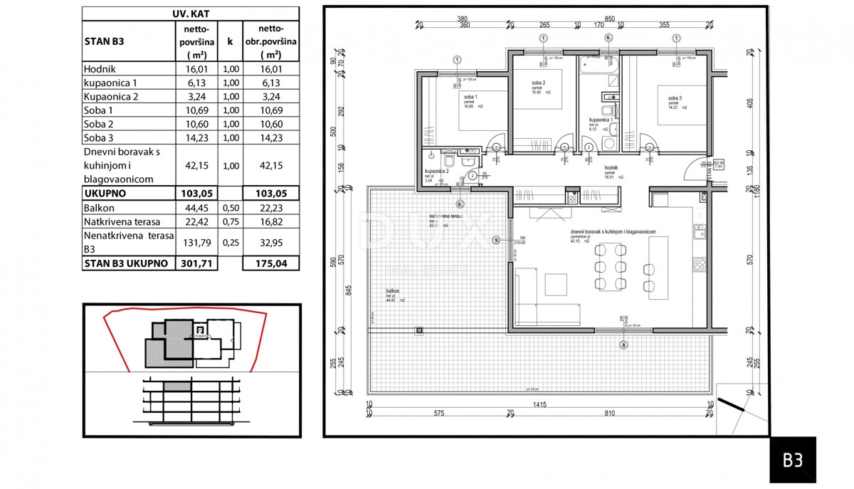 ISTRA, TAR - Penthouse 3SS+DB s strešno teraso, ki se nahaja v visokokakovostni novogradnji le 350 m od morja