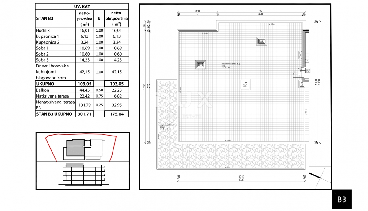 ISTRA, TAR - Penthouse 3SS+DB s strešno teraso, ki se nahaja v visokokakovostni novogradnji le 350 m od morja