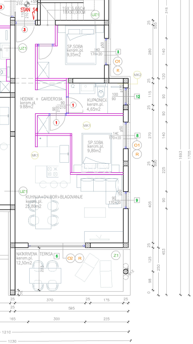 ŠIBENIK, VODICE – Stanovanje v prvem nadstropju z veliko teraso