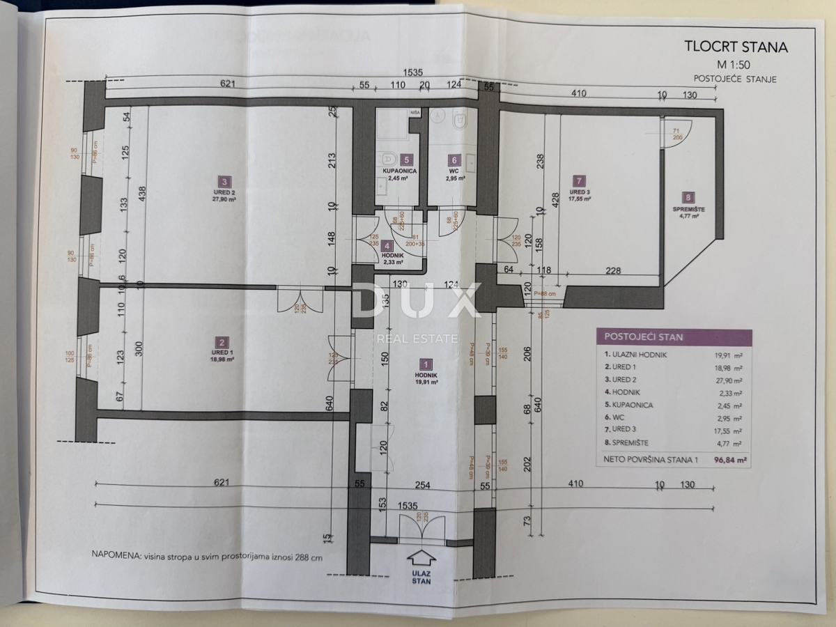 RIJEKA, KORZO - Poslovni prostor s 3 sobami, kopalnico in straniščem