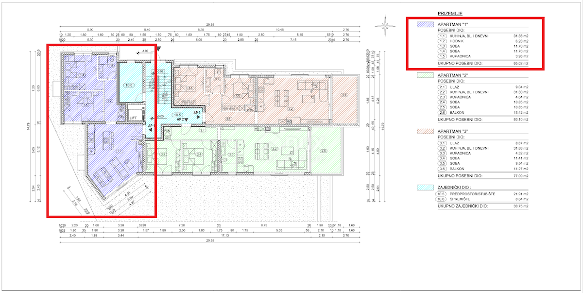 OPATIJA, CENTER - novozgrajeno stanovanje 65,02m2 s panoramskim pogledom na morje + okolica 91,54m2 - STANOVANJE 1