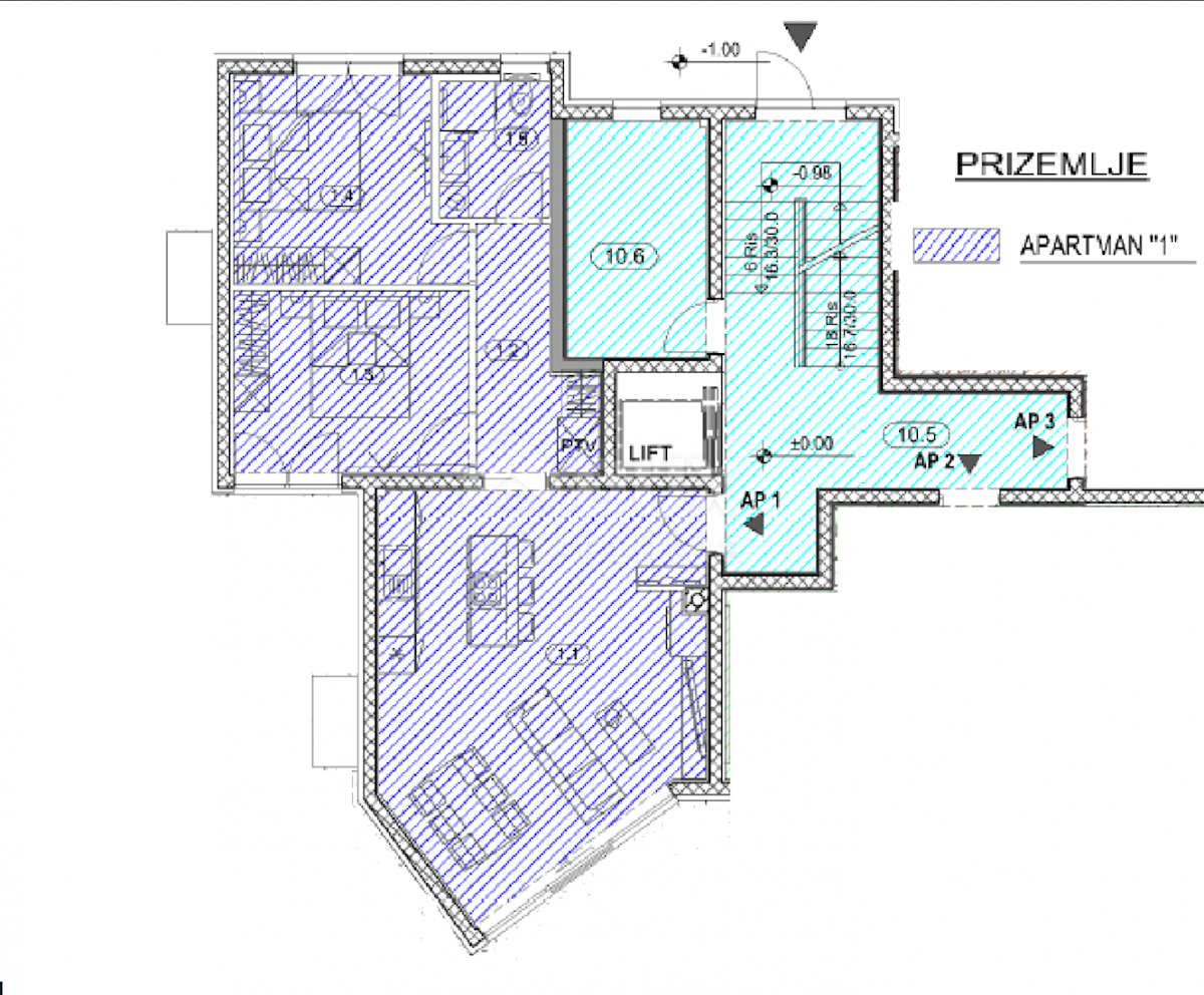 OPATIJA, CENTER - novozgrajeno stanovanje 65,02m2 s panoramskim pogledom na morje + okolica 91,54m2 - STANOVANJE 1