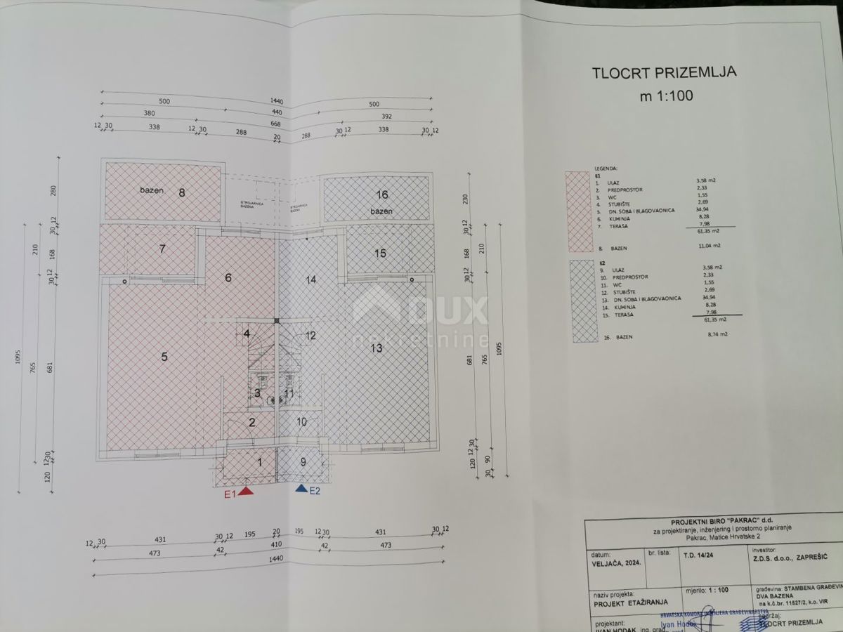 ZADAR, VIR - Moderna hiša dvojček na elitni lokaciji z zasebnim bazenom v bližini plaže Jadro! B