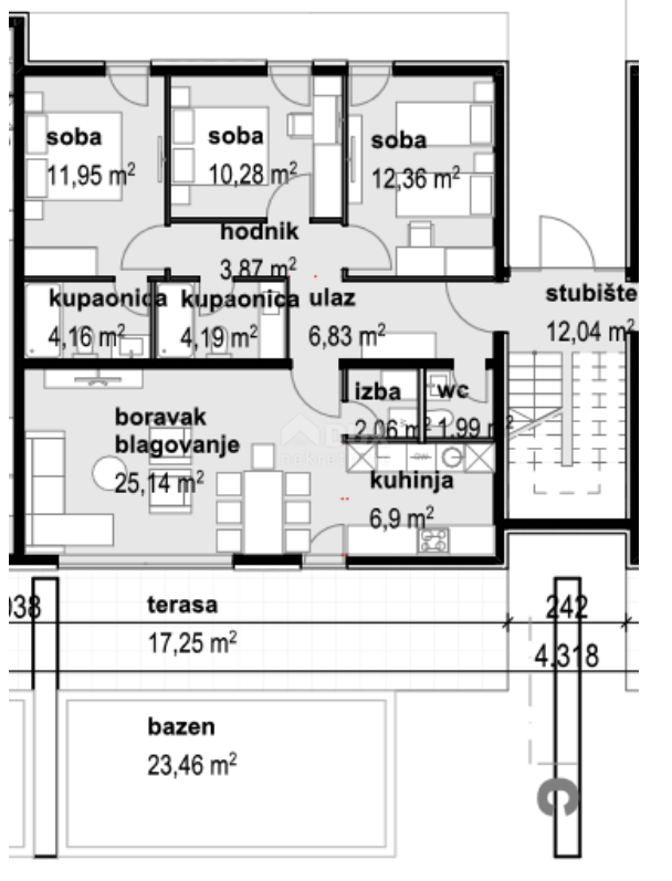 ZADAR, PRIVLAKA - Prostoren apartma s 3 spalnicami, s pogledom na morje, le 70 m od plaže v Privlaki! S3