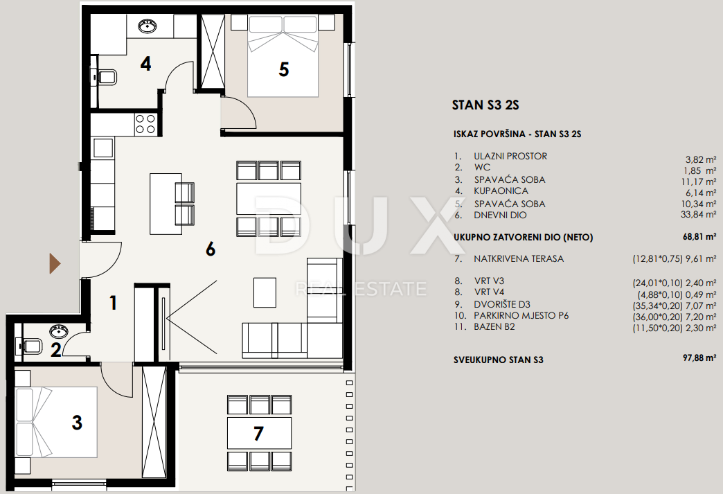 ZADAR, PRIVLAKA - Apartma z bazenom 50 metrov od peščene plaže! S3