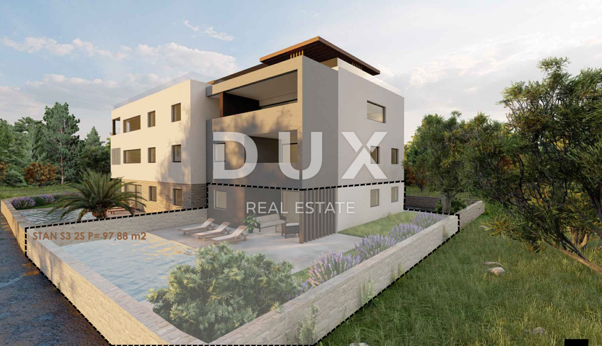 ZADAR, PRIVLAKA - Apartma z bazenom 50 metrov od peščene plaže! S3