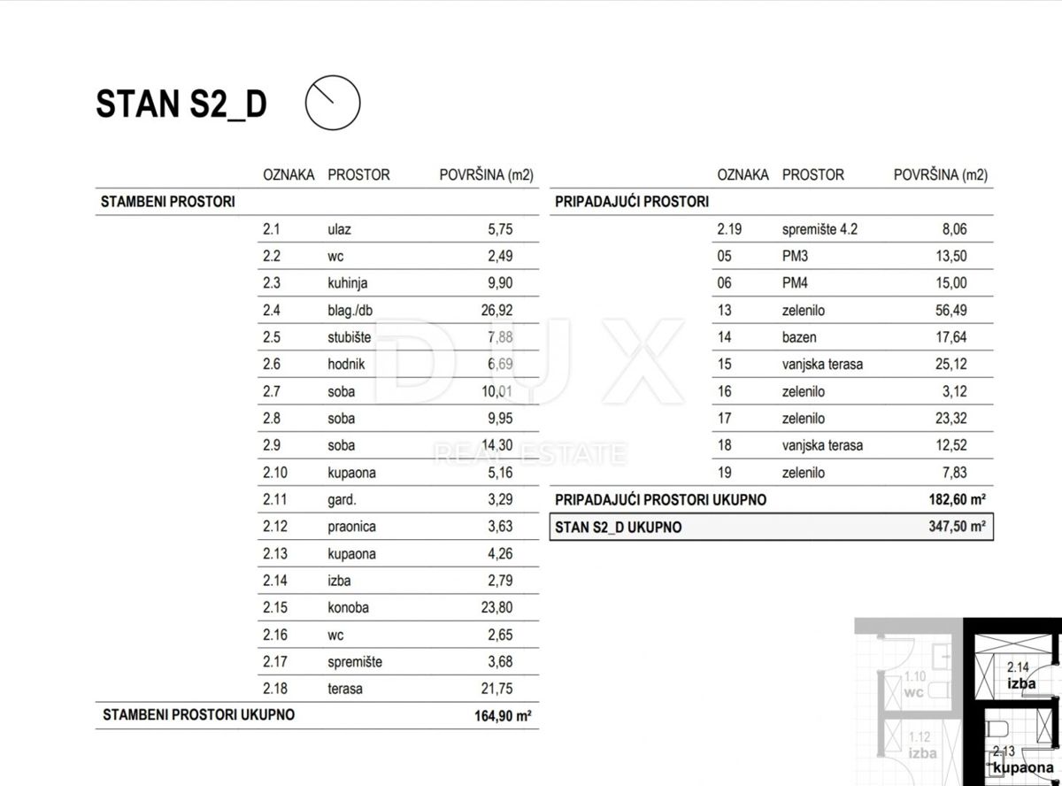 RIJEKA, KOSTRENA - ekskluzivno dupleks stanovanje 164,90 m2 novogradnja s čudovitim pogledom na morje in bazen + vrt 182,60 m2 - S2-D