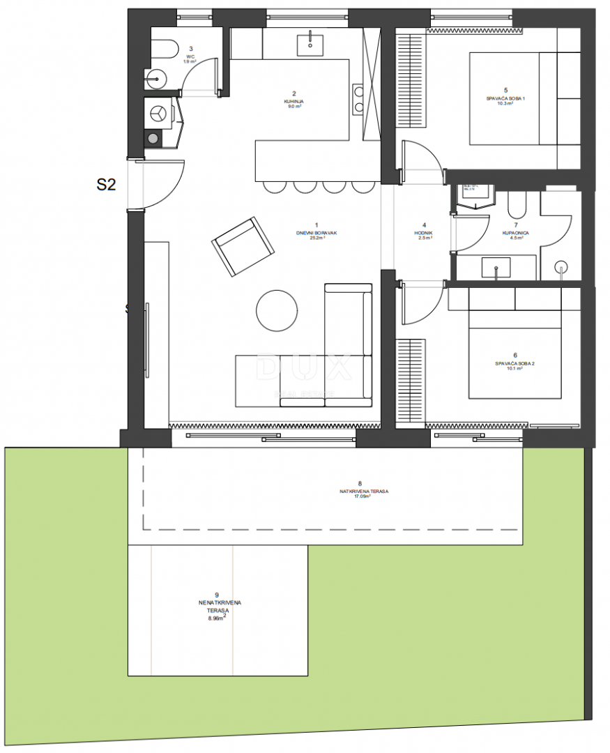 ZADAR, ZATON - Novogradnja z vrtom 45 metrov od plaže! A2