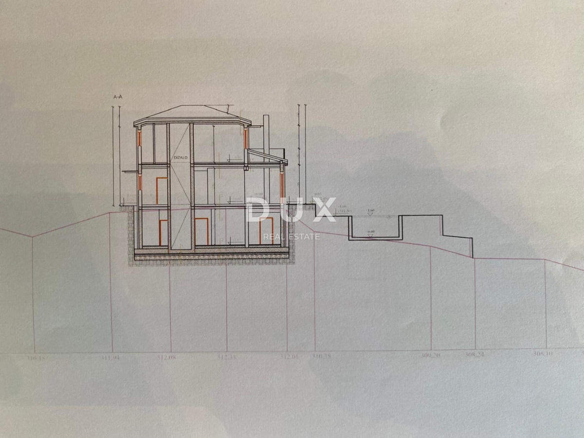 OPATIJA, LOVRAN - gradbeno zemljišče 2.078 m2 s pogledom na morje in GRADBENIM DOVOLJENJEM za samostojno hišo z bazenom! PRILOŽNOST!