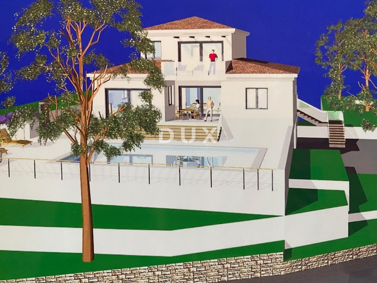 OPATIJA, LOVRAN - gradbeno zemljišče 2.078 m2 s pogledom na morje in GRADBENIM DOVOLJENJEM za samostojno hišo z bazenom! PRILOŽNOST!